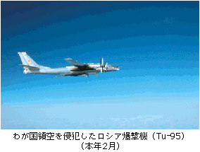 わが国領空を侵犯したロシア爆撃機（Tu-95）（本年2月）