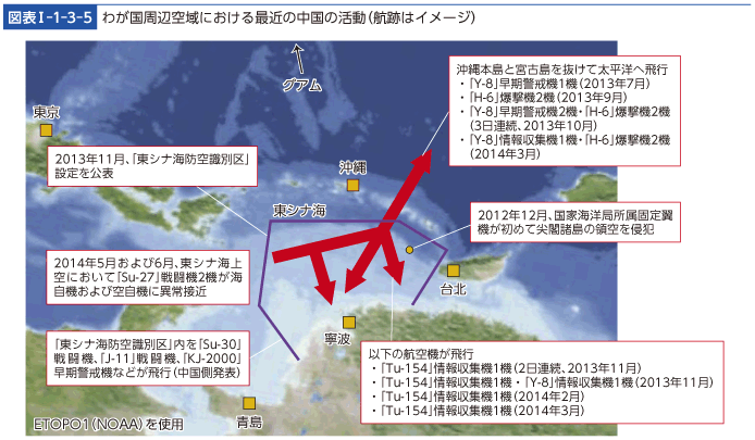 図表I-1-3-5　わが国周辺空域における最近の中国の活動（航跡はイメージ）