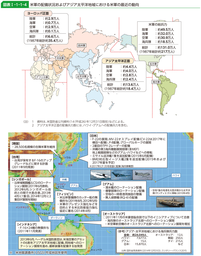 図表I-1-1-4　米軍の配備状況およびアジア太平洋地域における米軍の最近の動向