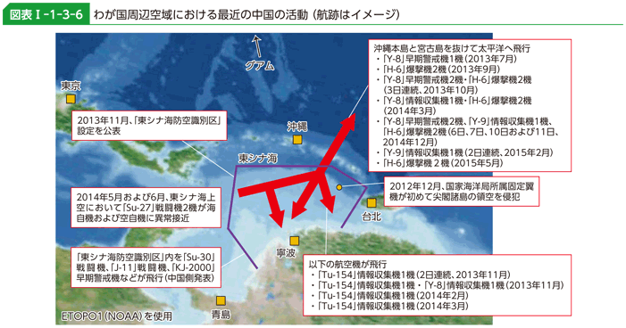 図表I-1-3-6　わが国周辺空域における最近の中国の活動（航跡はイメージ）