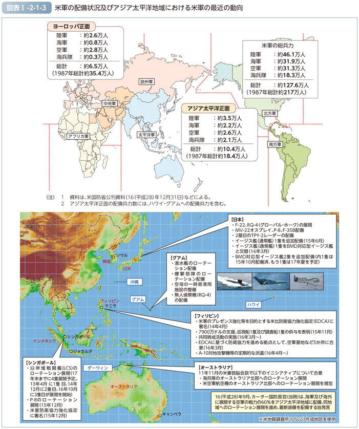 図表I-2-1-3　米軍の配備状況及びアジア太平洋地域における米軍の最近の動向