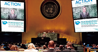 「国連PKOに関する閣僚級会合」で演説を実施する西田防衛審議官（19（平成31）年3月）
