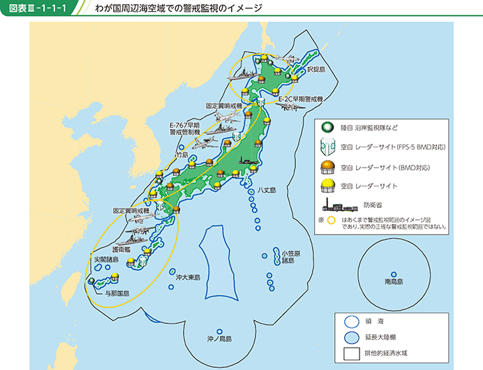 図表III-1-1-1　わが国周辺海空域での警戒監視のイメージ