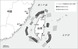 中国軍の台湾周辺での軍事演習地点の比較