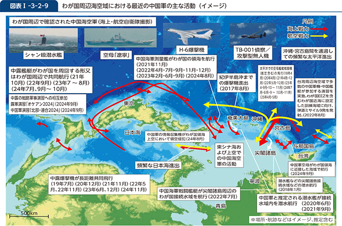 図表I-3-2-9　わが国周辺海空域における最近の中国軍の主な活動（イメージ）
