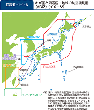 図表III-1-1-6　わが国と周辺国・地域の防空識別圏（ADIZ）（イメージ）